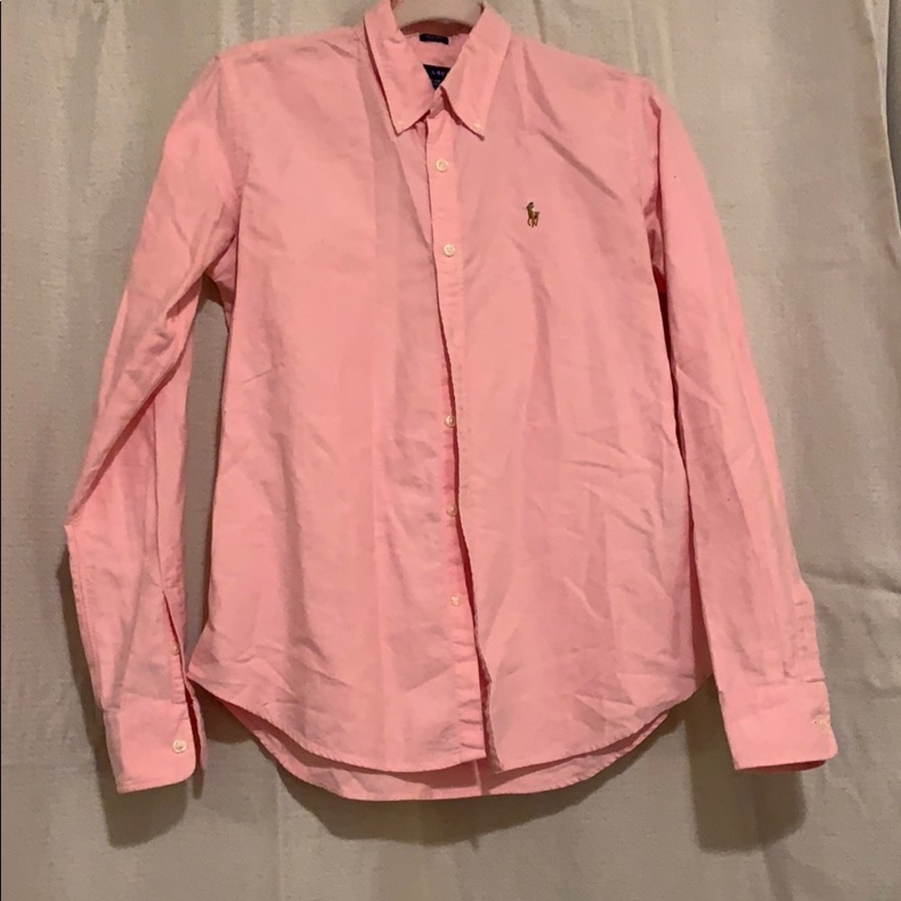 Pink slim fit button up polo